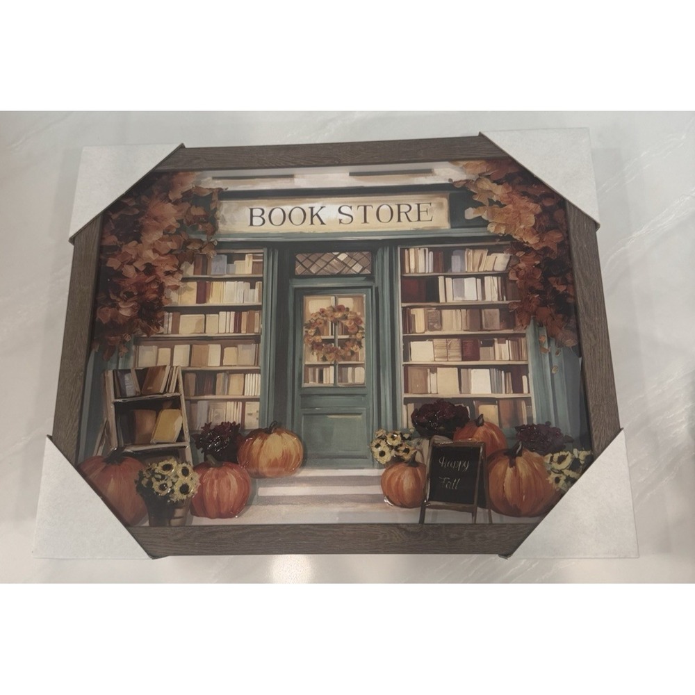 Fall Book Store Framed Wall Decor Shadow Box Art Autumn Pumpkin Thanksgiving